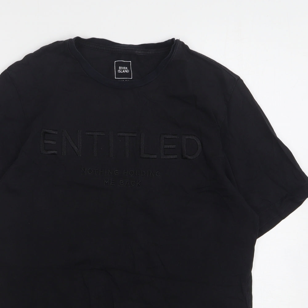 River Island  Mens Black  Cotton  T-Shirt Size M Round Neck