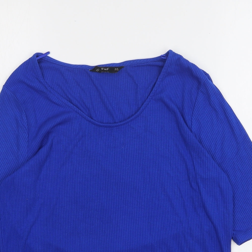 F&F Womens Blue  Viscose Basic T-Shirt Size 18 Round Neck