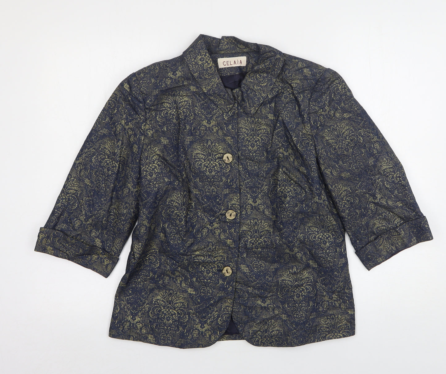 Celaia Womens Blue Paisley Cotton Jacket Suit Jacket Size 12