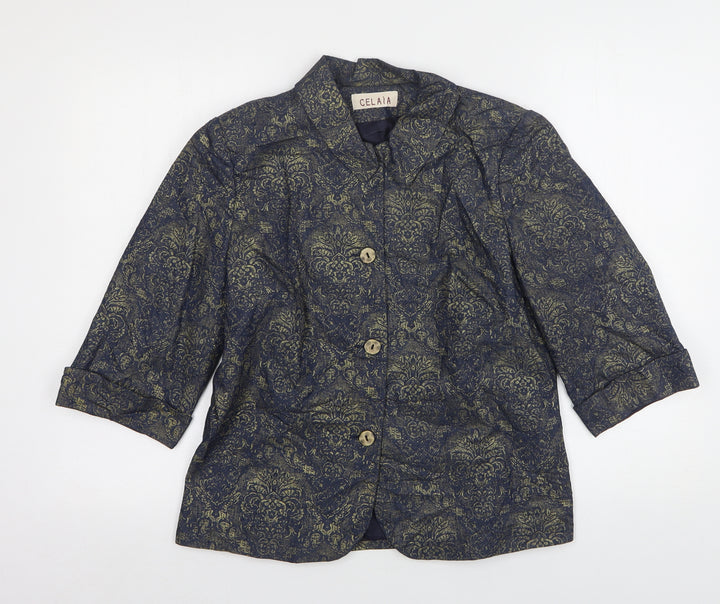 Celaia Womens Blue Paisley Cotton Jacket Suit Jacket Size 12