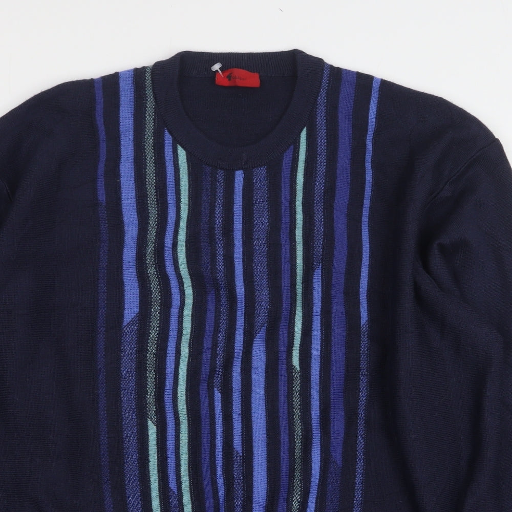 Gabicci Mens Blue Round Neck Striped Wool Pullover Jumper Size 2XL