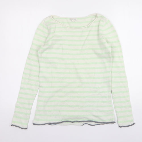 Gap Womens Green Round Neck Striped Cotton Pullover Jumper Size S