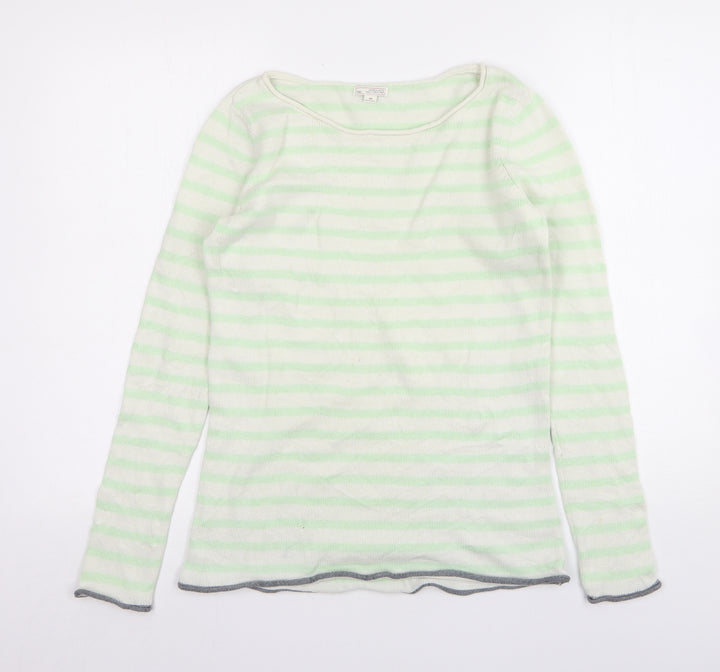 Gap Womens Green Round Neck Striped Cotton Pullover Jumper Size S