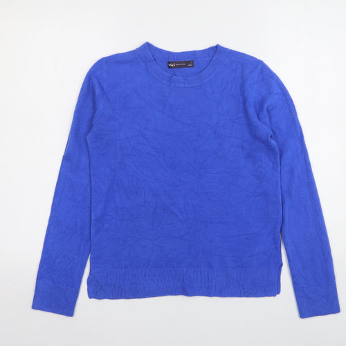 Marks and Spencer Womens Blue Round Neck  Acrylic Pullover Jumper Size 8