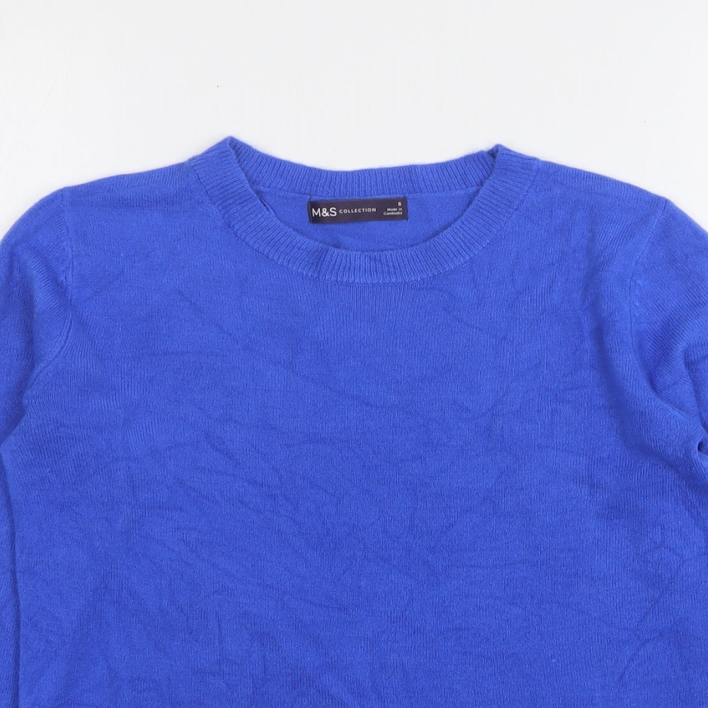 Marks and Spencer Womens Blue Round Neck  Acrylic Pullover Jumper Size 8