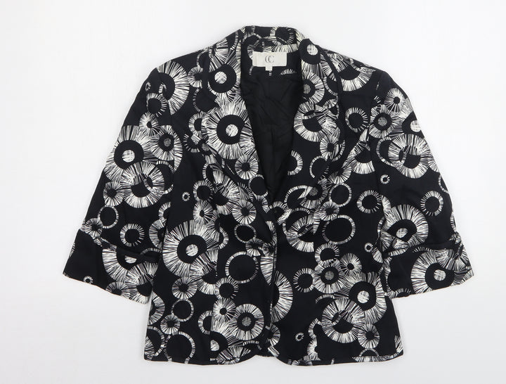Country Club Womens Black Geometric Cotton Jacket Blazer Size 10