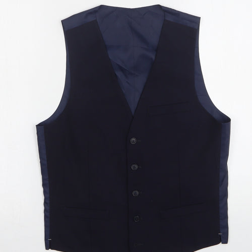Marks and Spencer Mens Blue  Wool Jacket Suit Waistcoat Size S