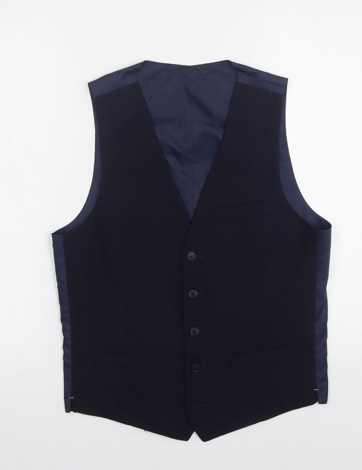 Marks and Spencer Mens Blue Wool Jacket Suit Waistcoat Size S