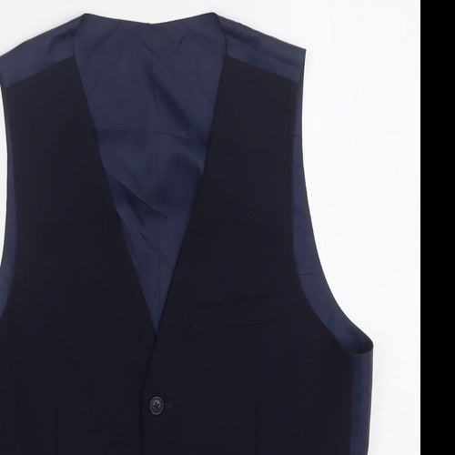 Marks and Spencer Mens Blue  Wool Jacket Suit Waistcoat Size S