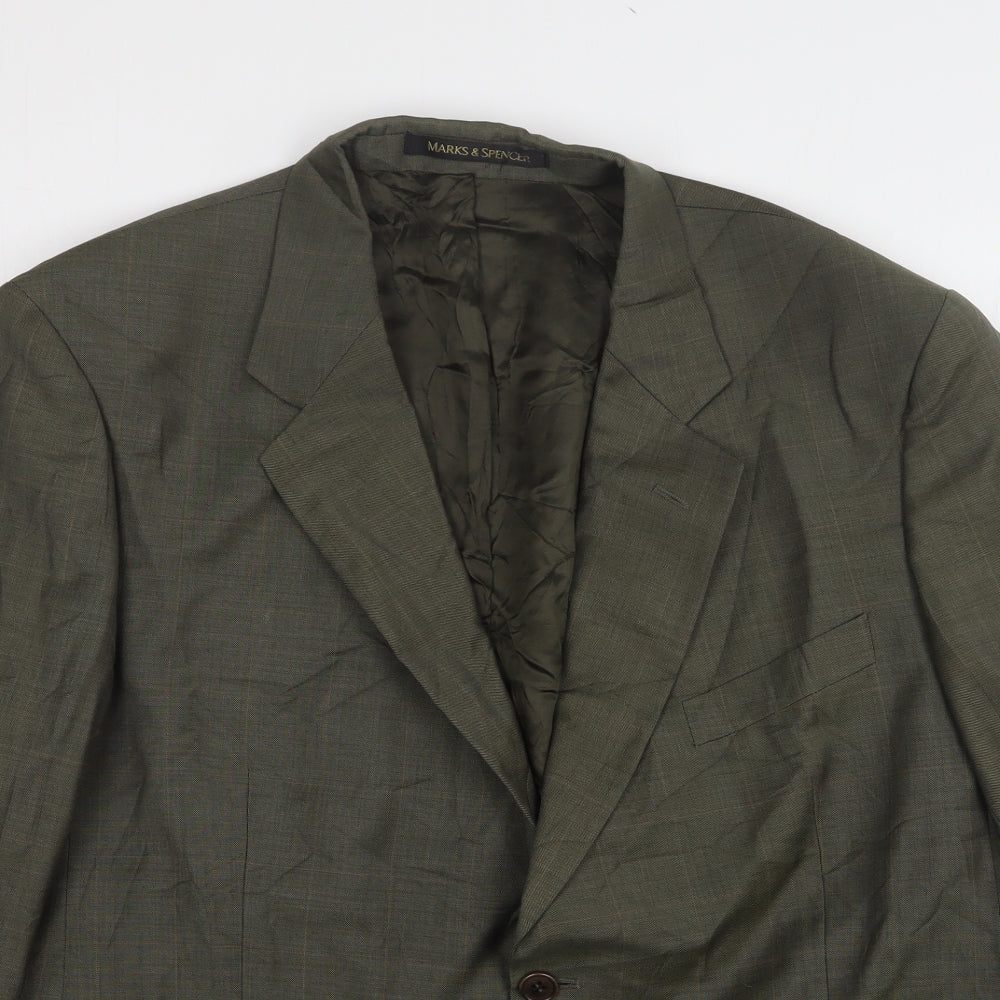 Marks and Spencer Mens Green  Wool Jacket Suit Jacket Size 44