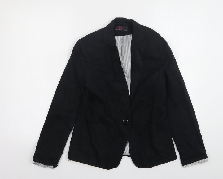 New Look Womens Black Cotton Jacket Blazer Size 10