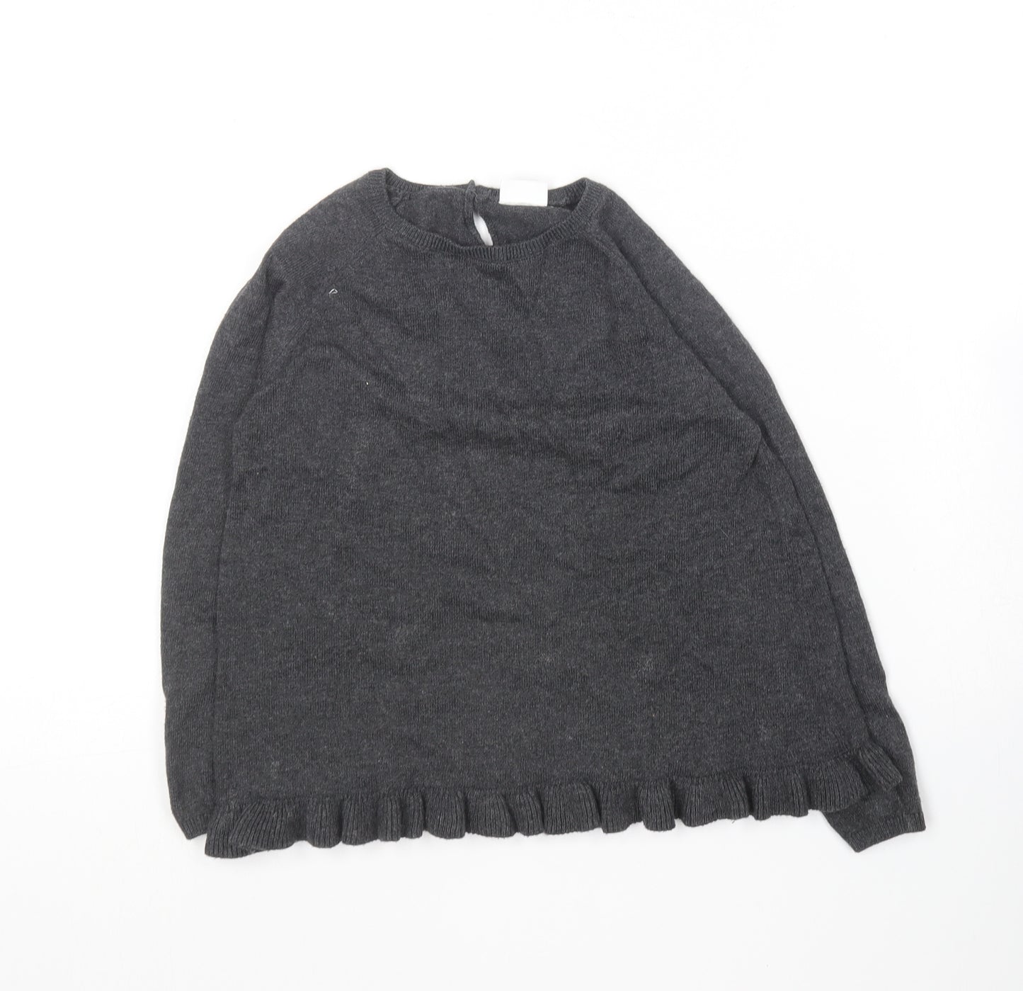 F&F Girls Grey Round Neck  Cotton Pullover Jumper Size 6-7 Years