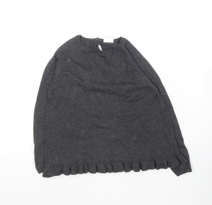 F&F Girls Grey Round Neck  Cotton Pullover Jumper Size 6-7 Years