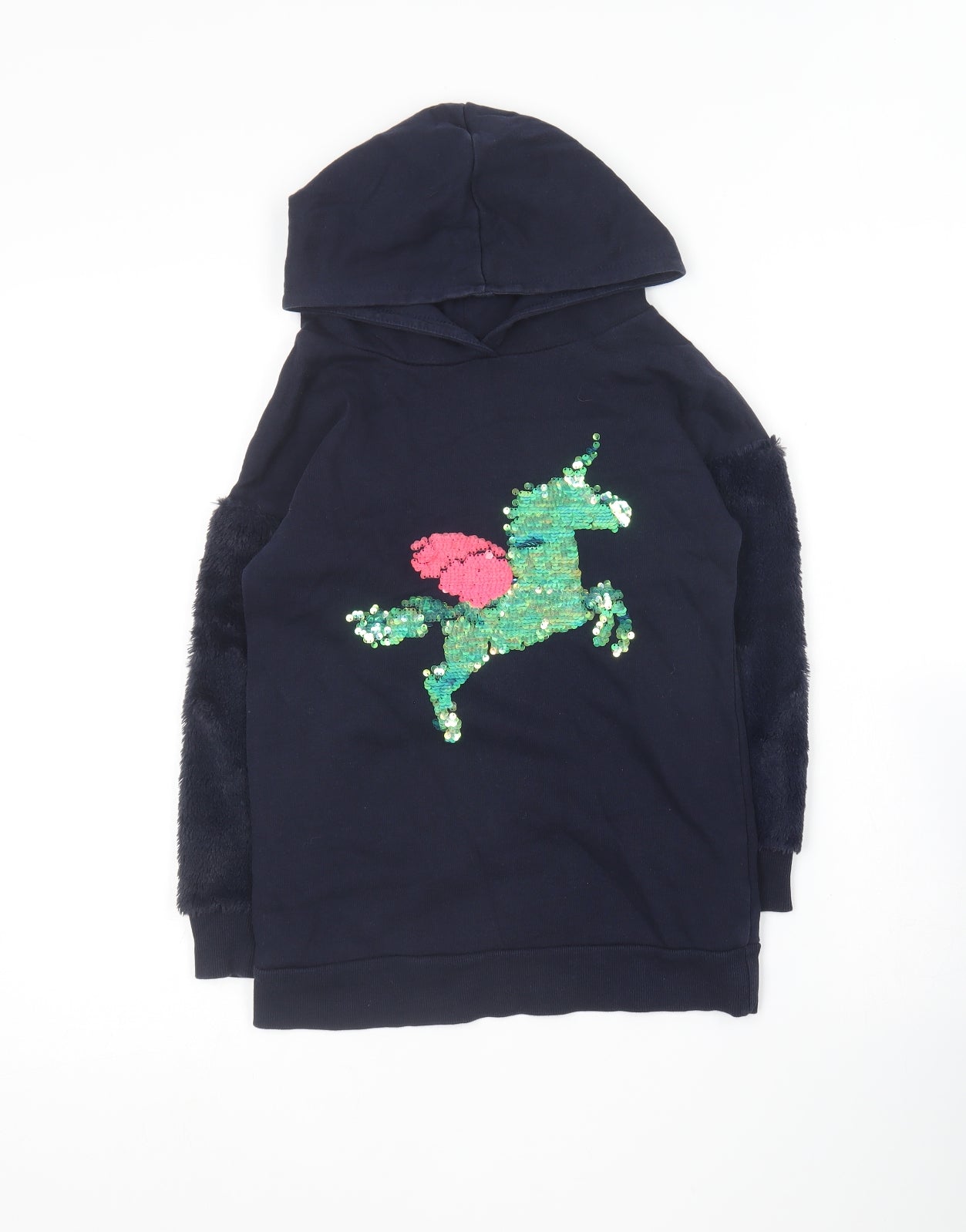 Blue Zoo Girls Blue  Cotton Pullover Hoodie Size 7-8 Years   - Unicorn