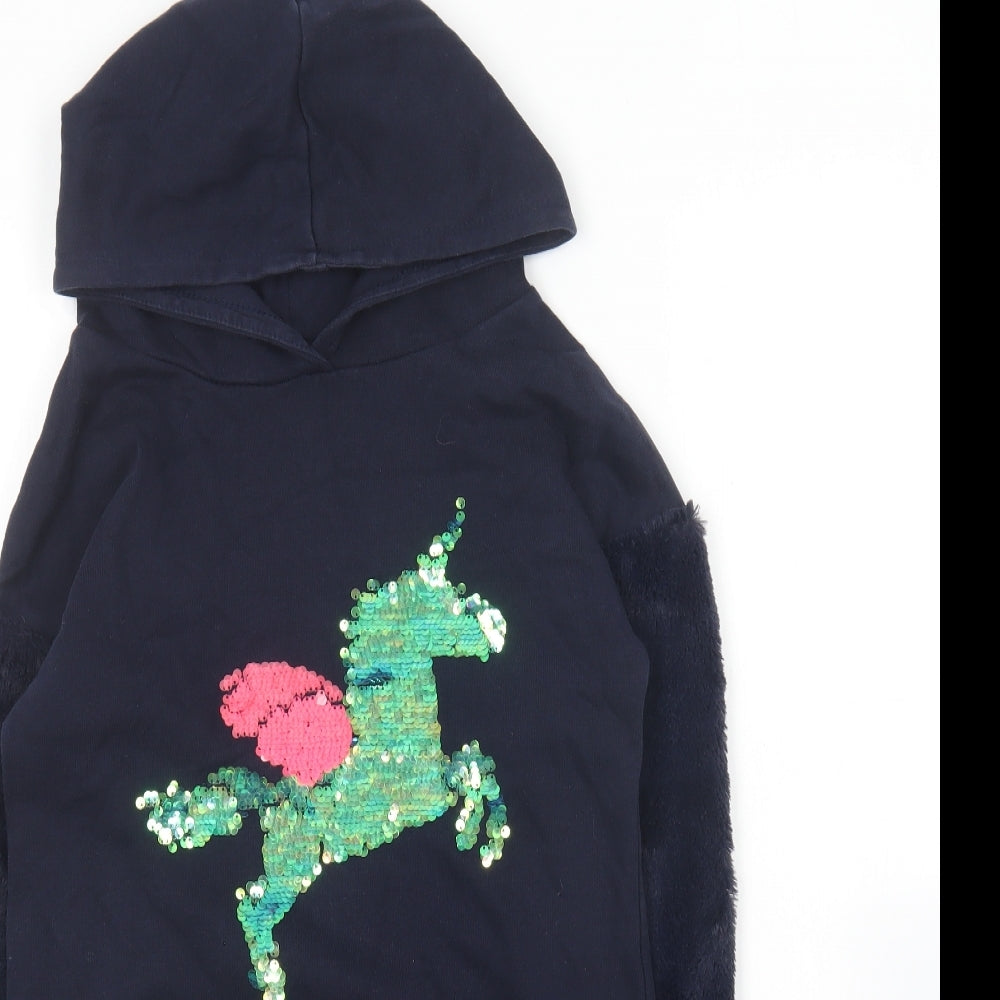 Blue Zoo Girls Blue  Cotton Pullover Hoodie Size 7-8 Years   - Unicorn