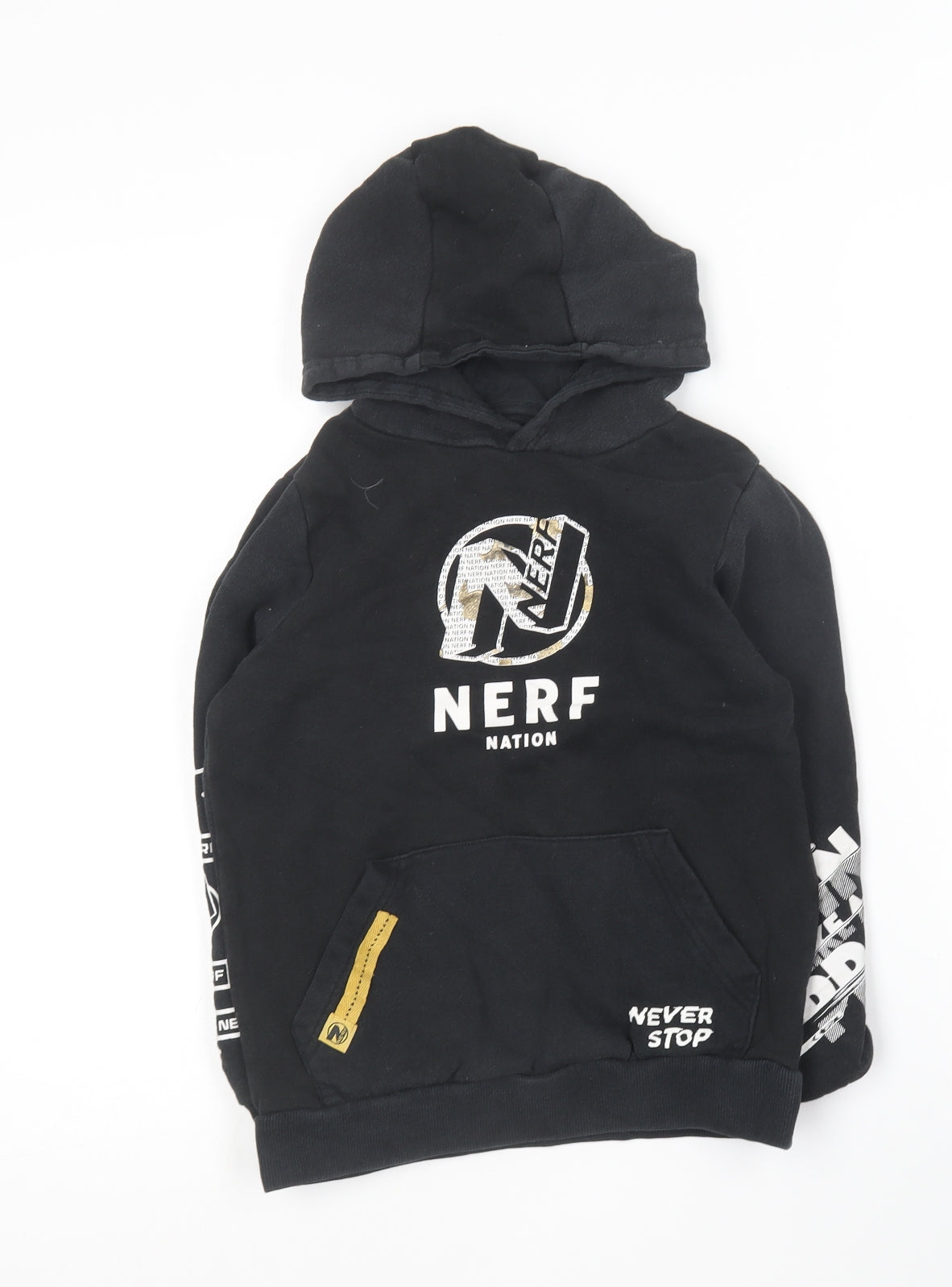 Primark Boys Black  Cotton Pullover Hoodie Size 9-10 Years   - Nerf