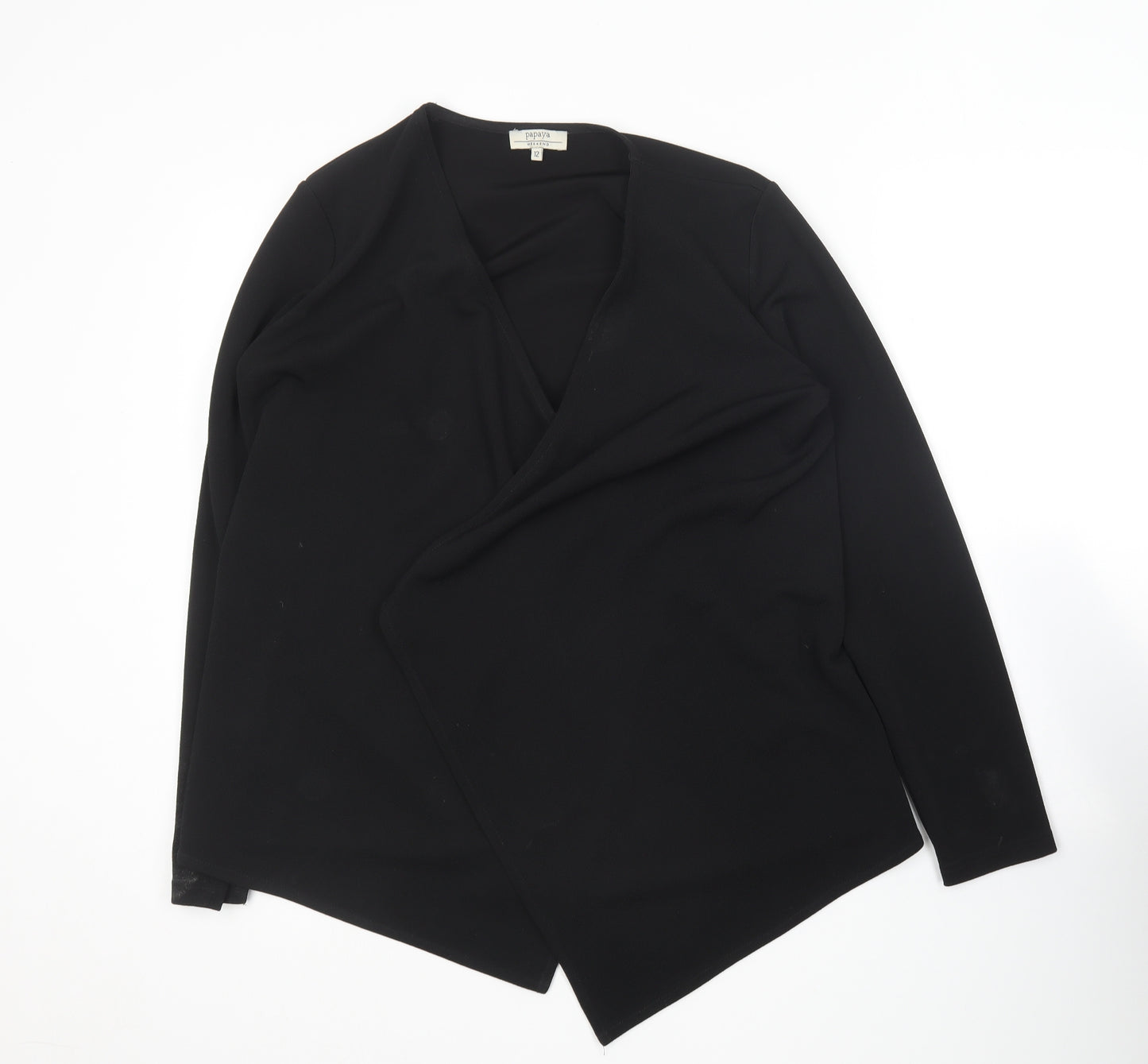 Papaya Womens Black V-Neck  Polyester Cardigan Jumper Size 12