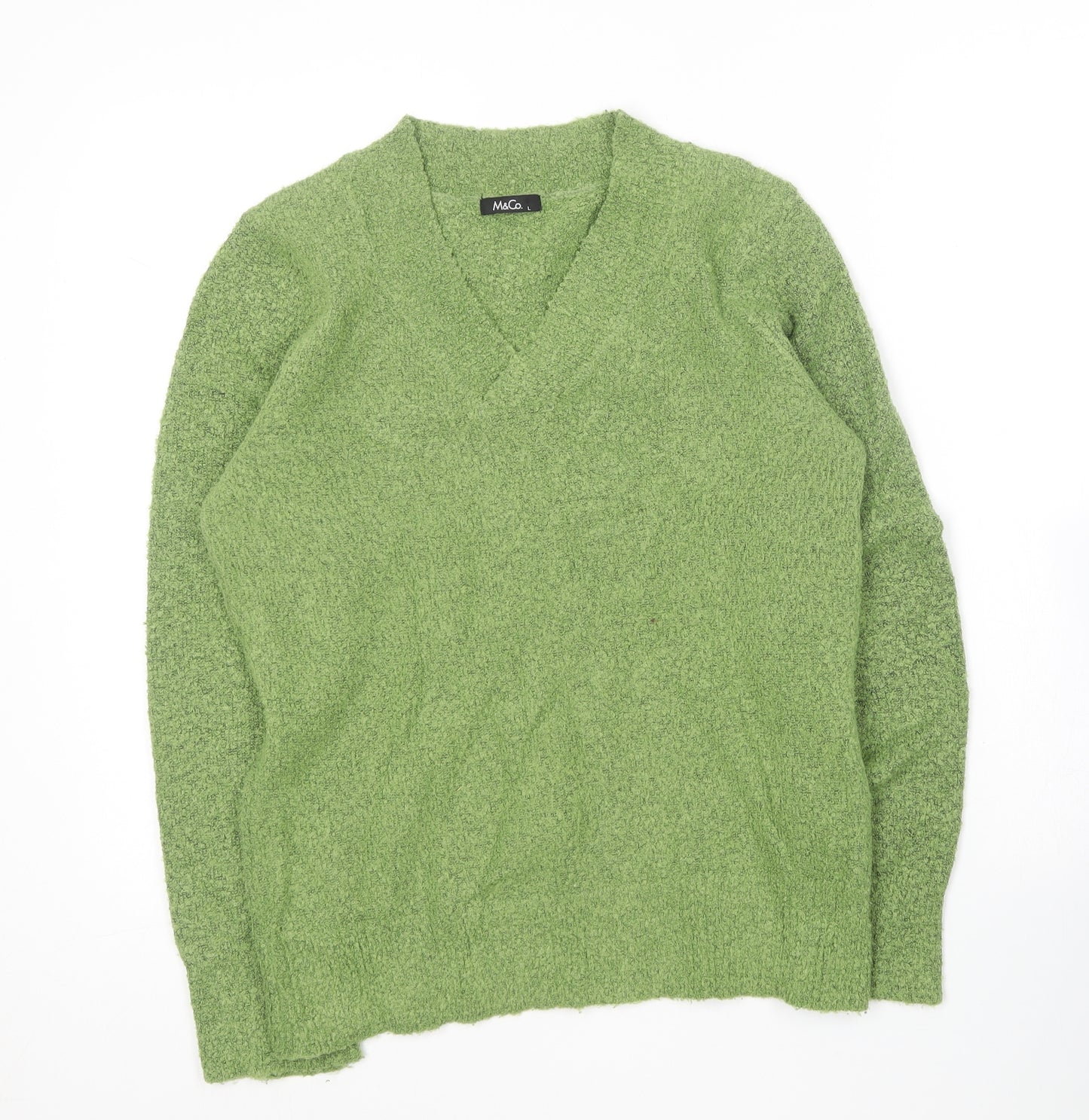 M&Co Womens Green V-Neck  Acrylic Pullover Jumper Size L