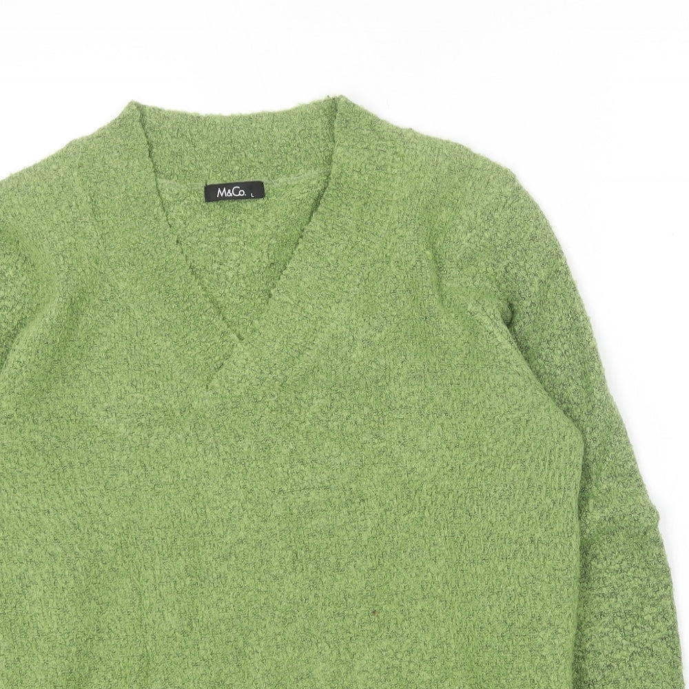 M&Co Womens Green V-Neck  Acrylic Pullover Jumper Size L