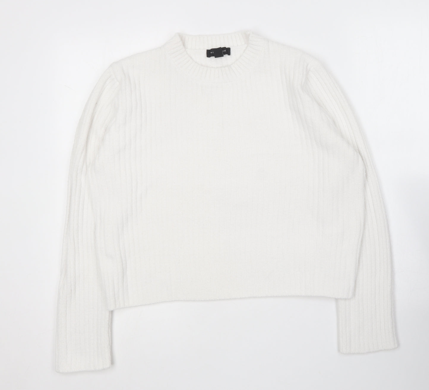 New Look Womens White Round Neck  Nylon Pullover Jumper Size 16