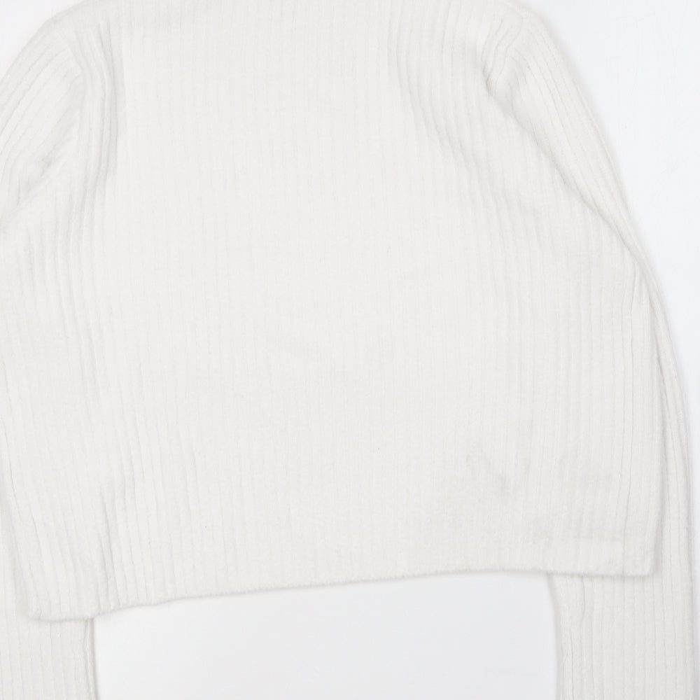 New Look Womens White Round Neck  Nylon Pullover Jumper Size 16