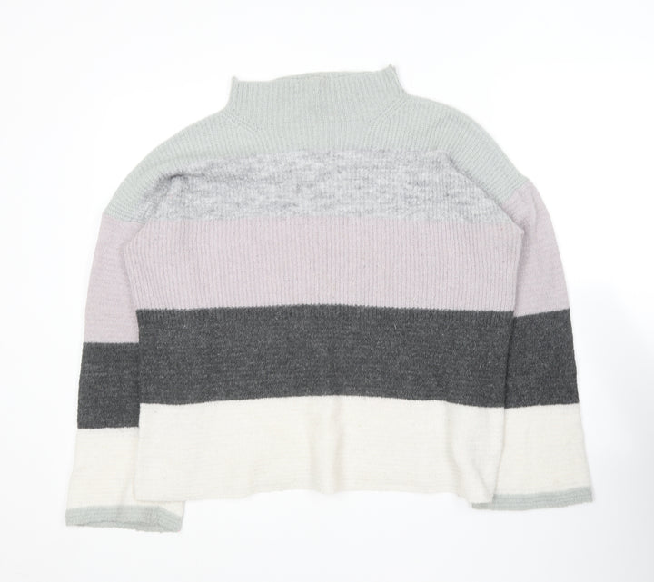 NEXT Womens Grey Crew Neck Striped Acrylic Pullover Jumper Size 12