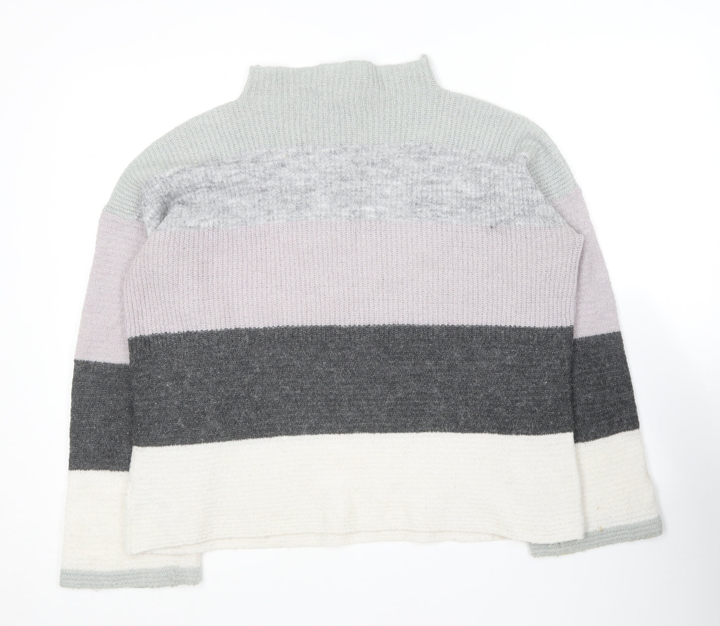 NEXT Womens Grey Crew Neck Striped Acrylic Pullover Jumper Size 12