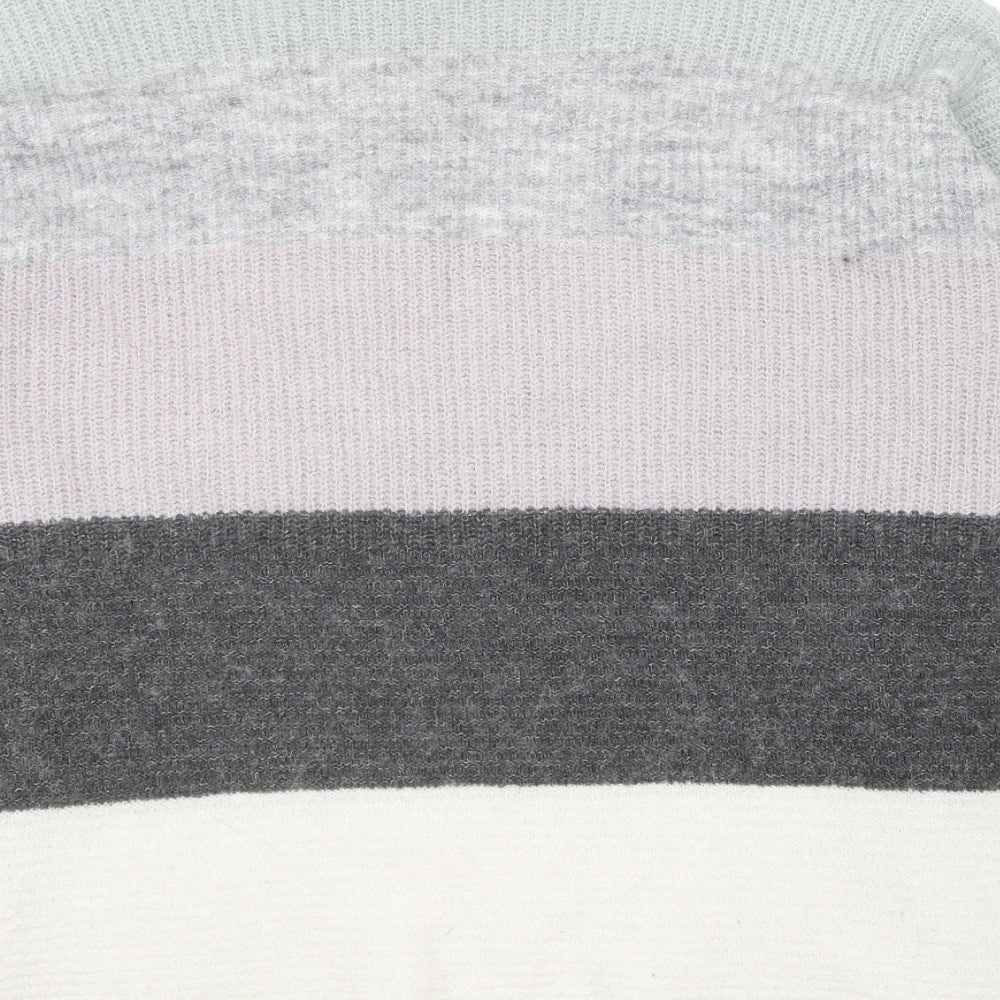 NEXT Womens Grey Crew Neck Striped Acrylic Pullover Jumper Size 12