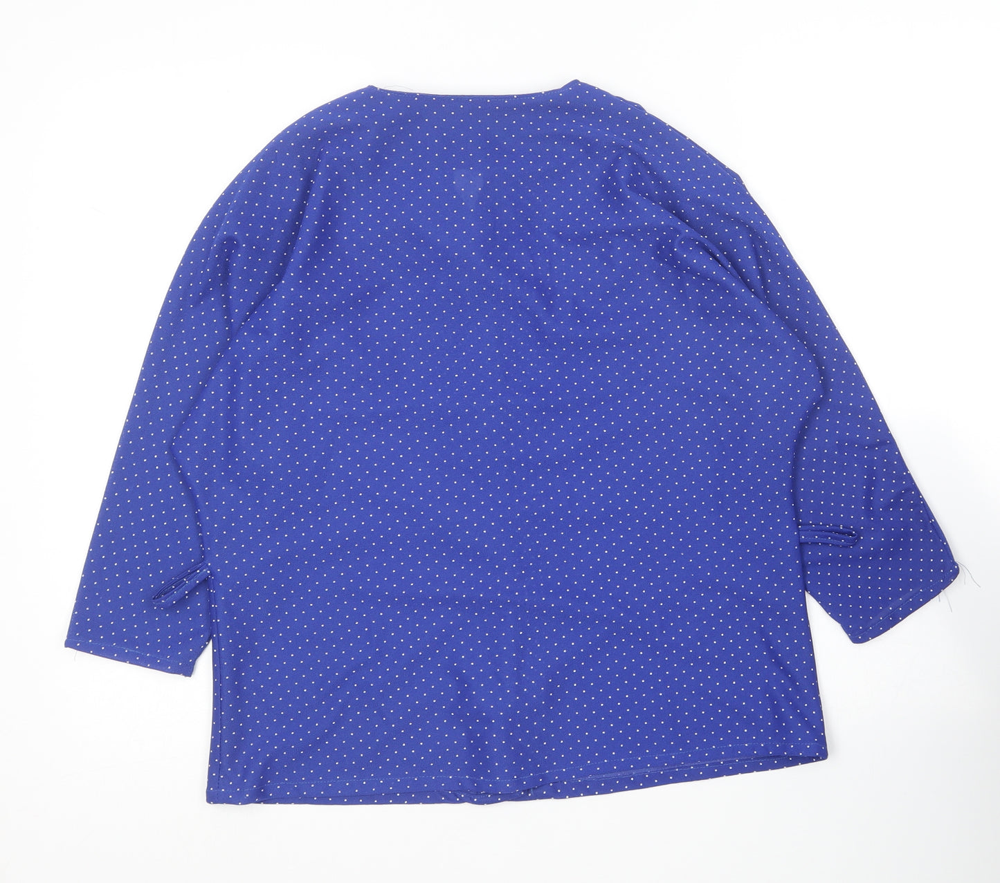 Preworn Womens Blue Polka Dot Polyester Basic Blouse Size 12 Roll Neck