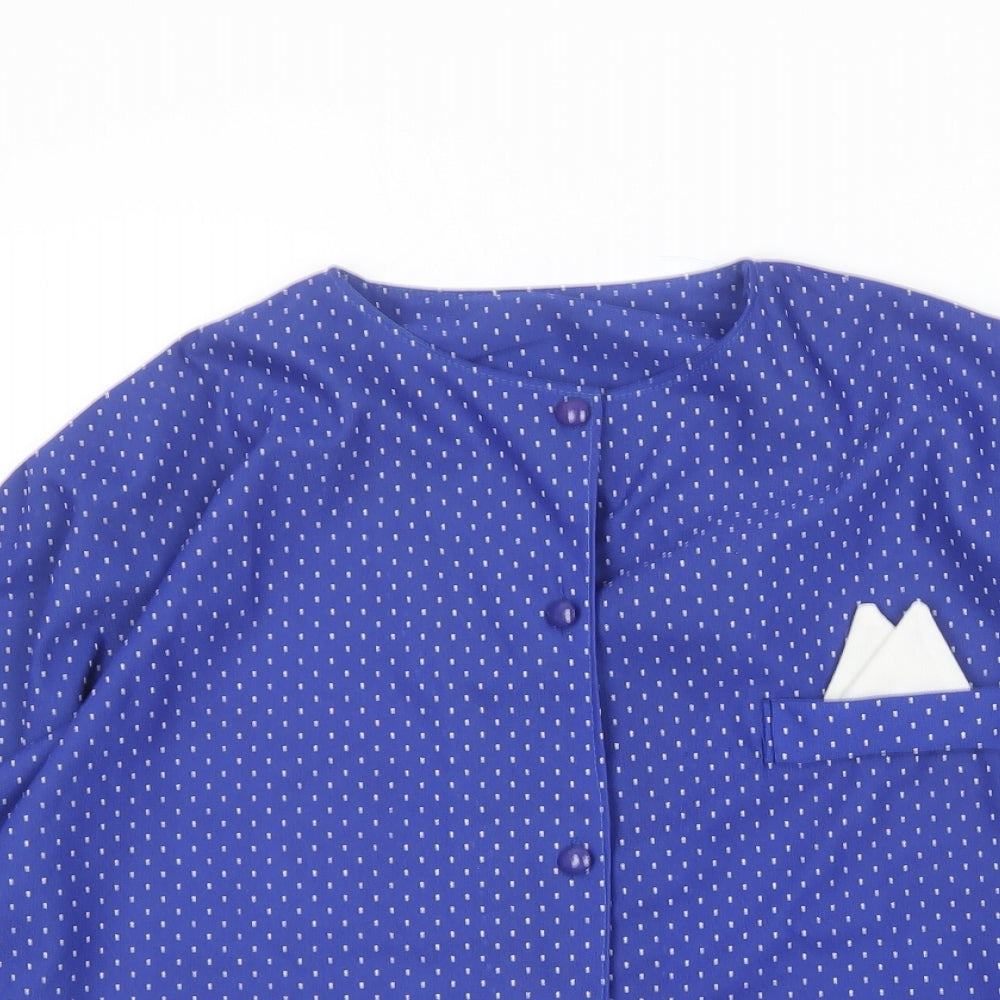 Preworn Womens Blue Polka Dot Polyester Basic Blouse Size 12 Roll Neck