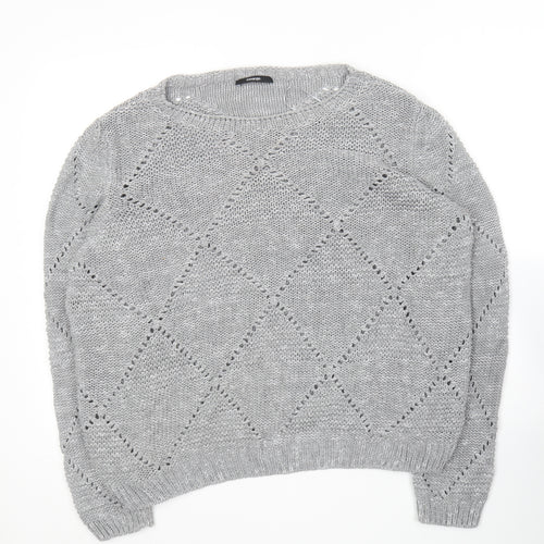 George Womens Grey Round Neck  Acrylic Pullover Jumper Size 2