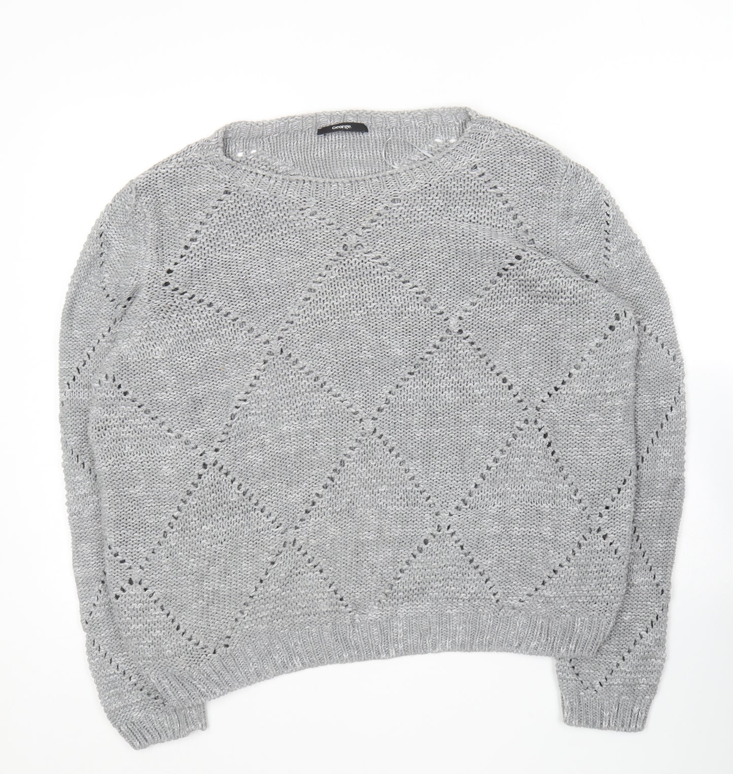 George Womens Grey Round Neck  Acrylic Pullover Jumper Size 2