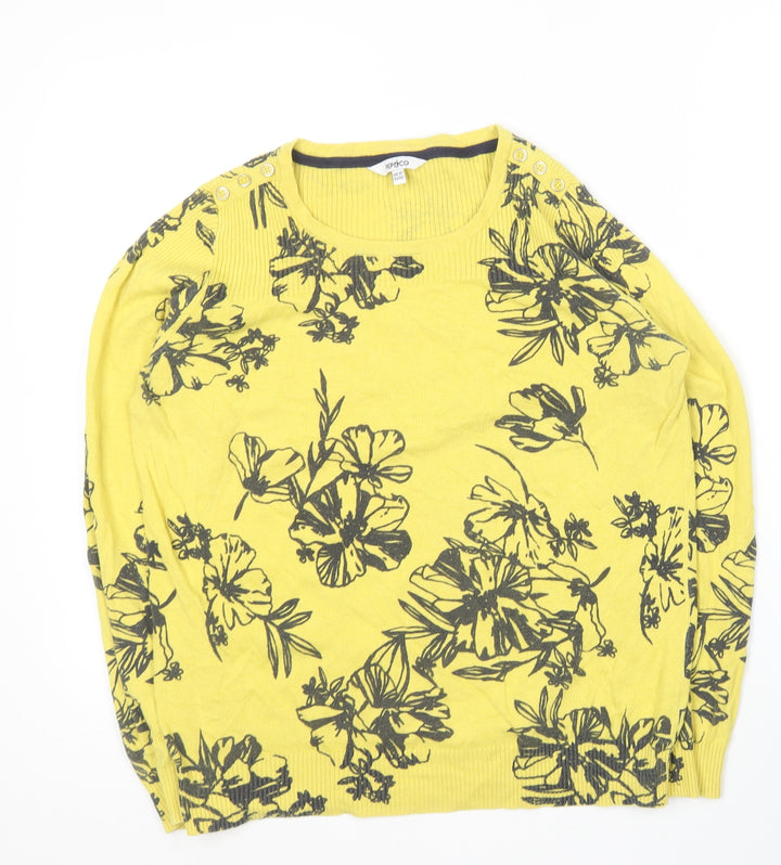 Pep&Co  Womens Yellow Round Neck Floral Cotton Pullover Jumper Size 12