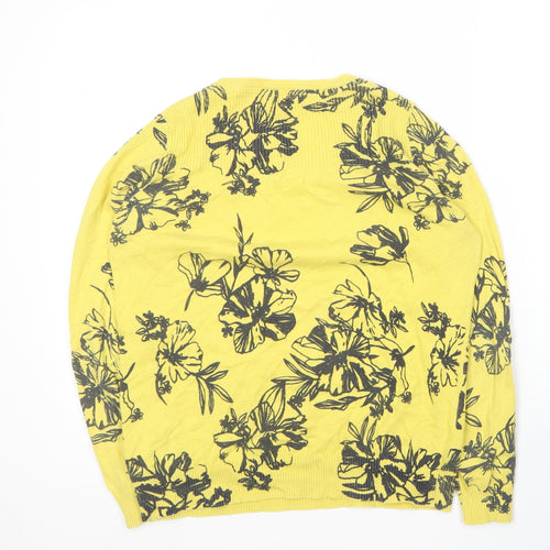 Pep&Co  Womens Yellow Round Neck Floral Cotton Pullover Jumper Size 12