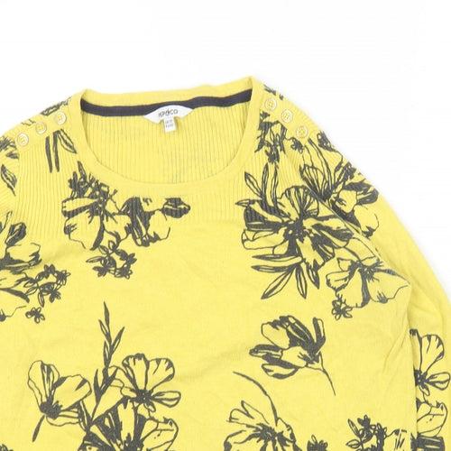 Pep&Co  Womens Yellow Round Neck Floral Cotton Pullover Jumper Size 12