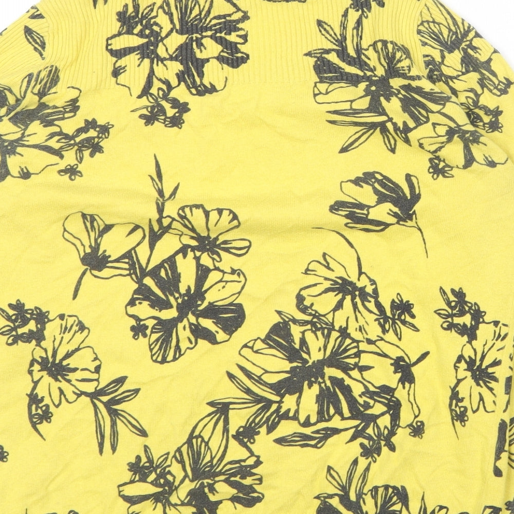Pep&Co  Womens Yellow Round Neck Floral Cotton Pullover Jumper Size 12