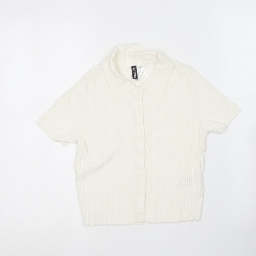 H&M Womens Ivory Collared  Viscose Cardigan Jumper Size S