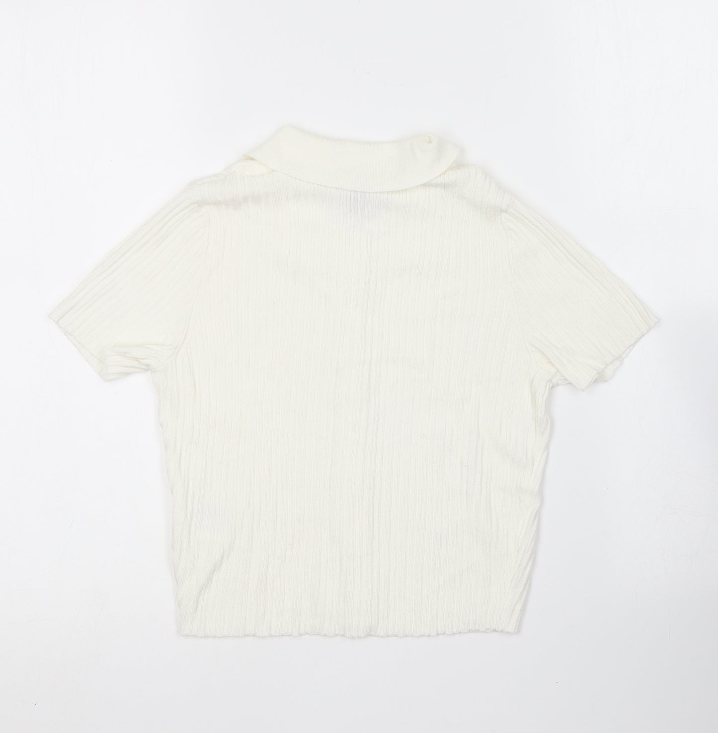 H&M Womens Ivory Collared  Viscose Cardigan Jumper Size S