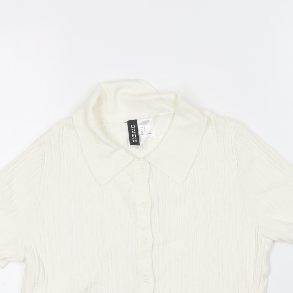 H&M Womens Ivory Collared  Viscose Cardigan Jumper Size S