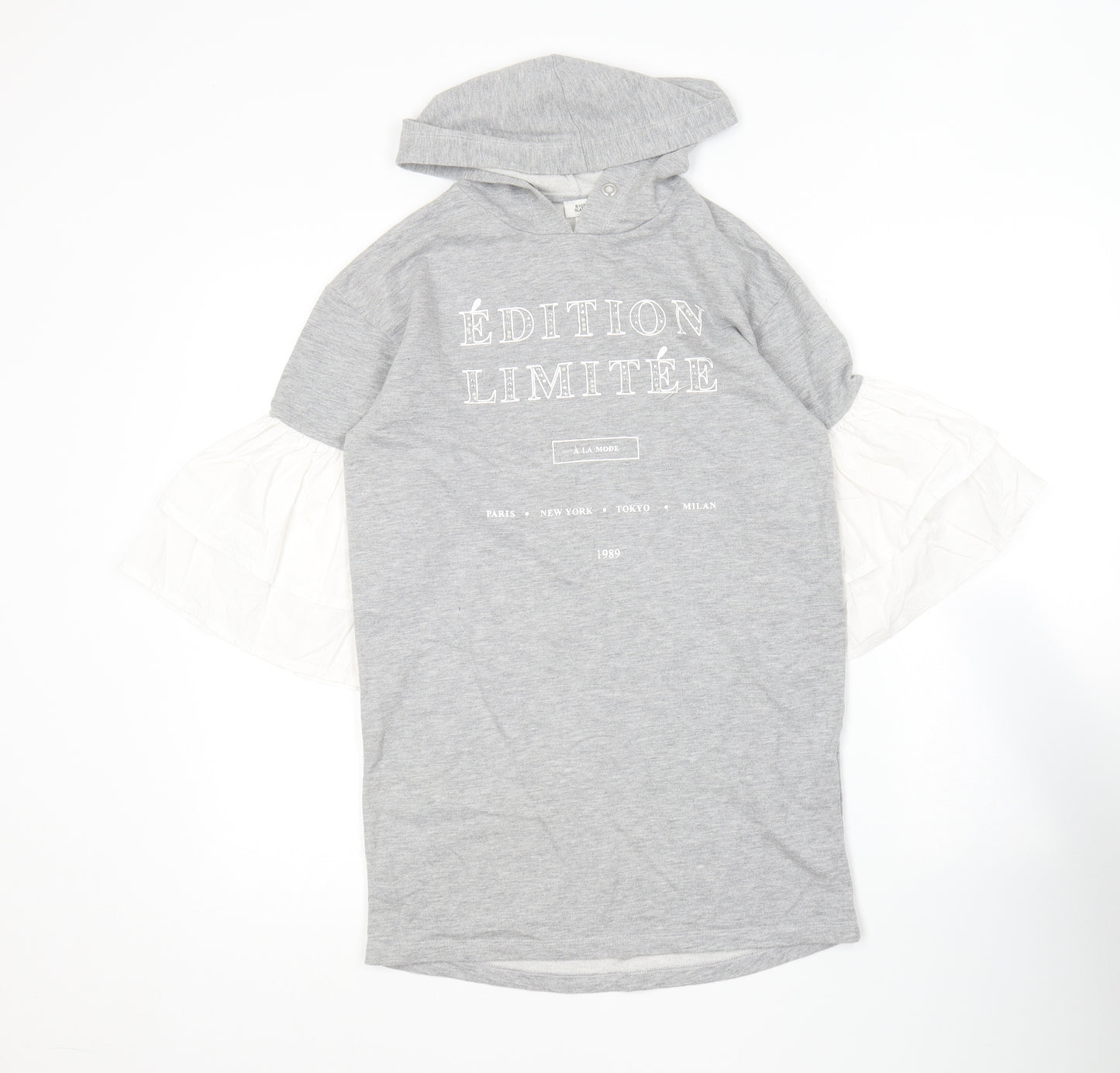 River Island Girls Grey  Cotton Jumper Dress  Size 9-10 Years  Round Neck