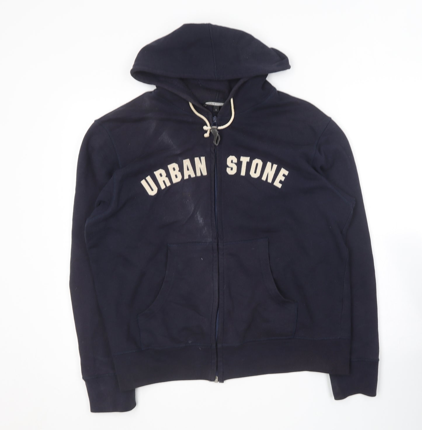 Urban Stone Mens Blue  Cotton Full Zip Hoodie Size L