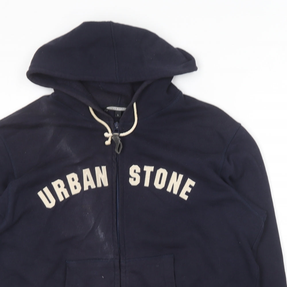 Urban Stone Mens Blue  Cotton Full Zip Hoodie Size L
