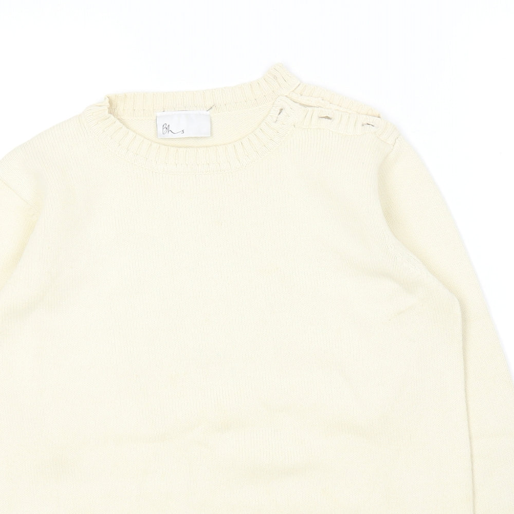 BHS Womens Ivory Round Neck  Cotton Pullover Jumper Size 12