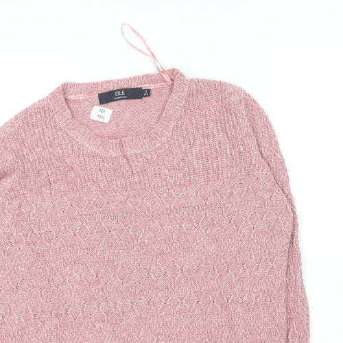 Isle Essentials  Womens Pink Round Neck  Acrylic Pullover Jumper Size 10