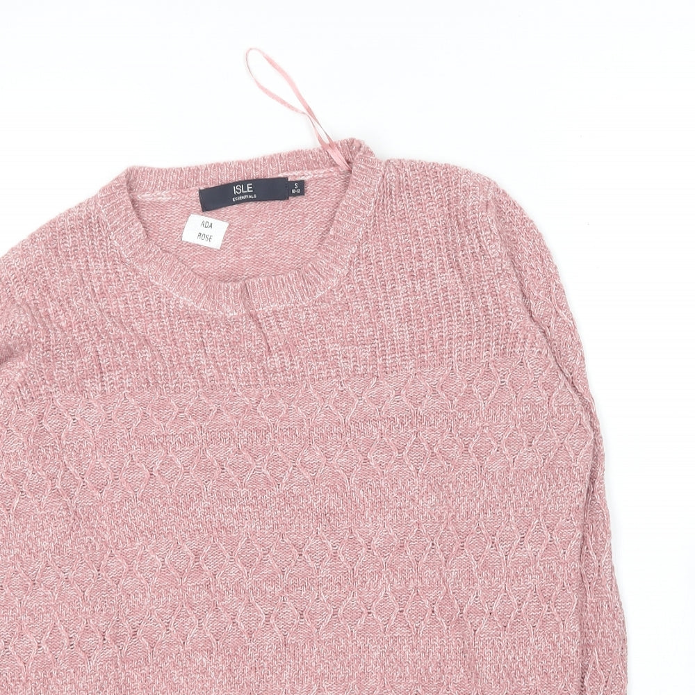 Isle Essentials  Womens Pink Round Neck  Acrylic Pullover Jumper Size 10