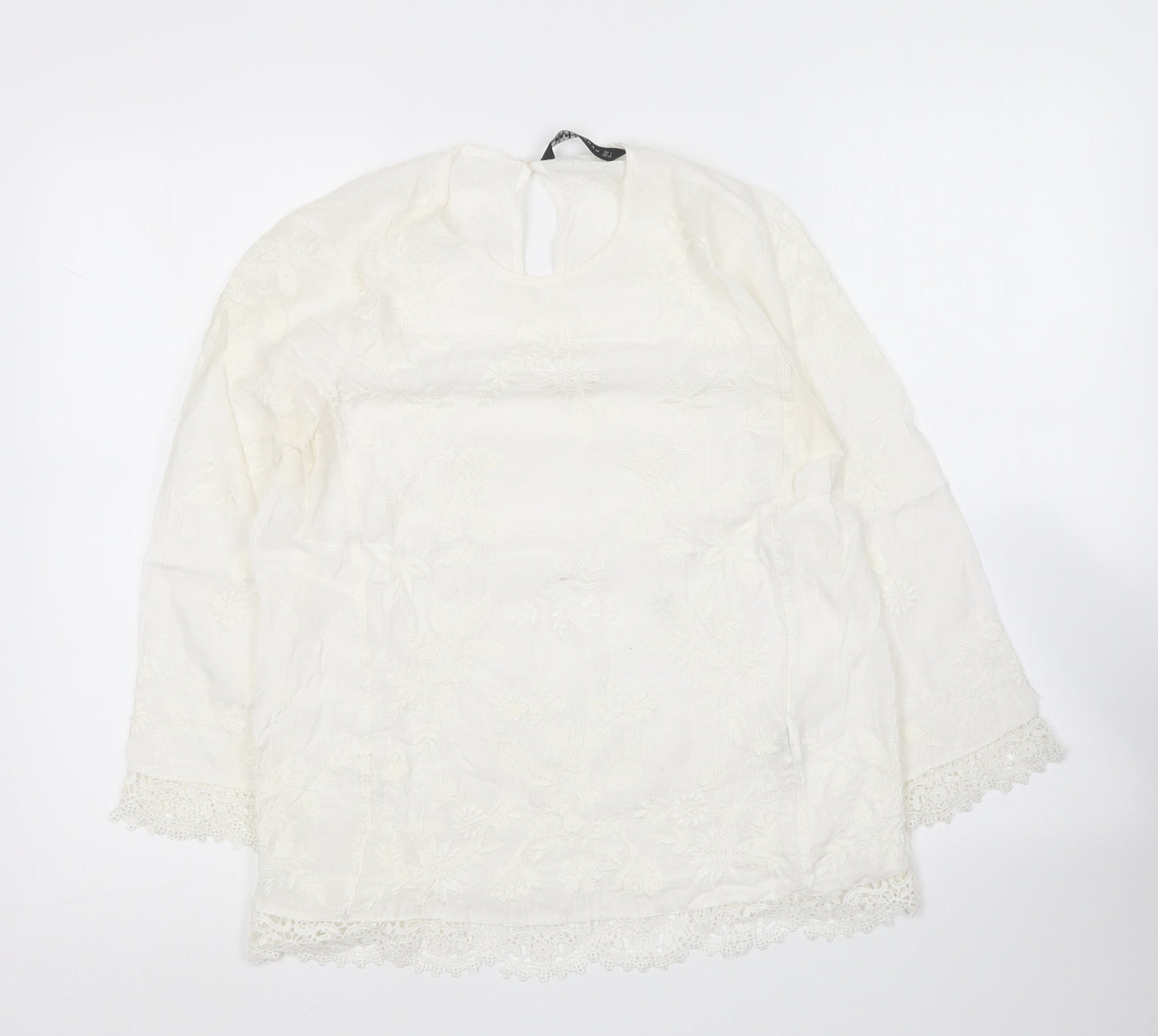 Zara Womens Ivory  Viscose Basic Blouse Size S Round Neck