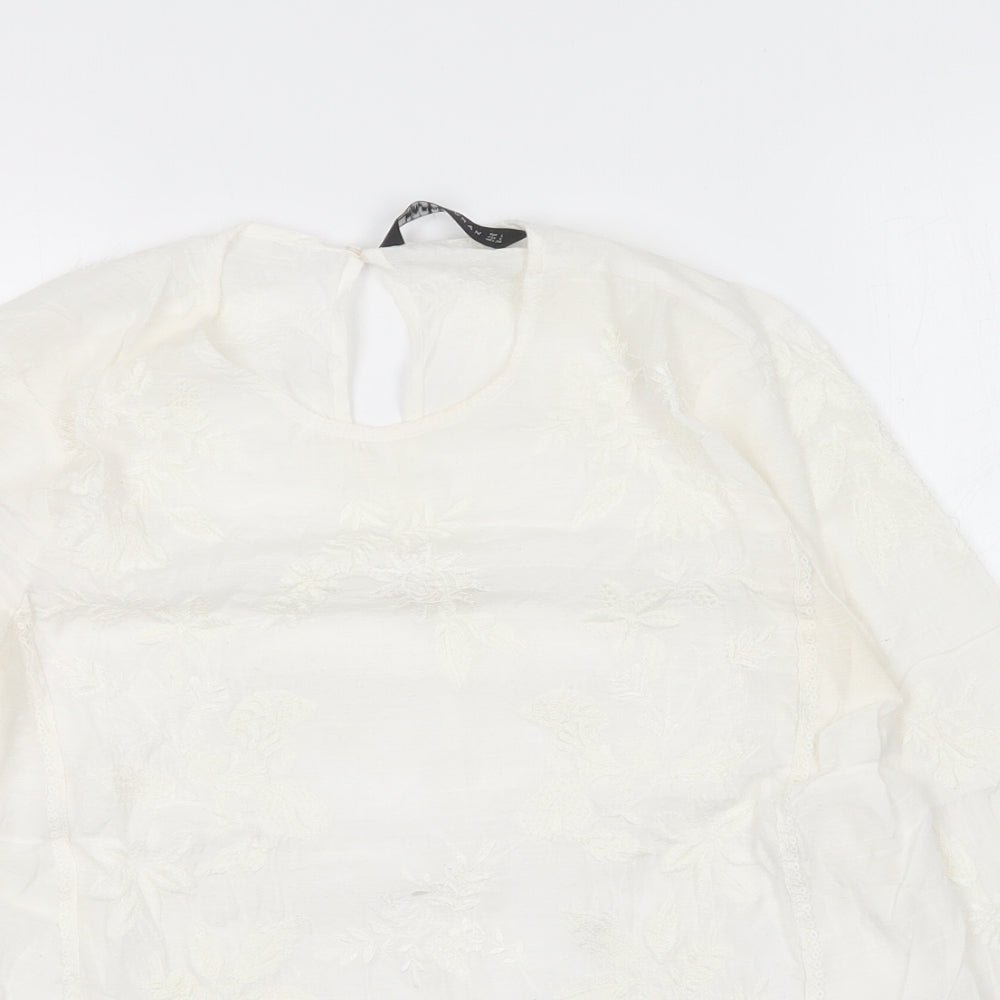 Zara Womens Ivory  Viscose Basic Blouse Size S Round Neck