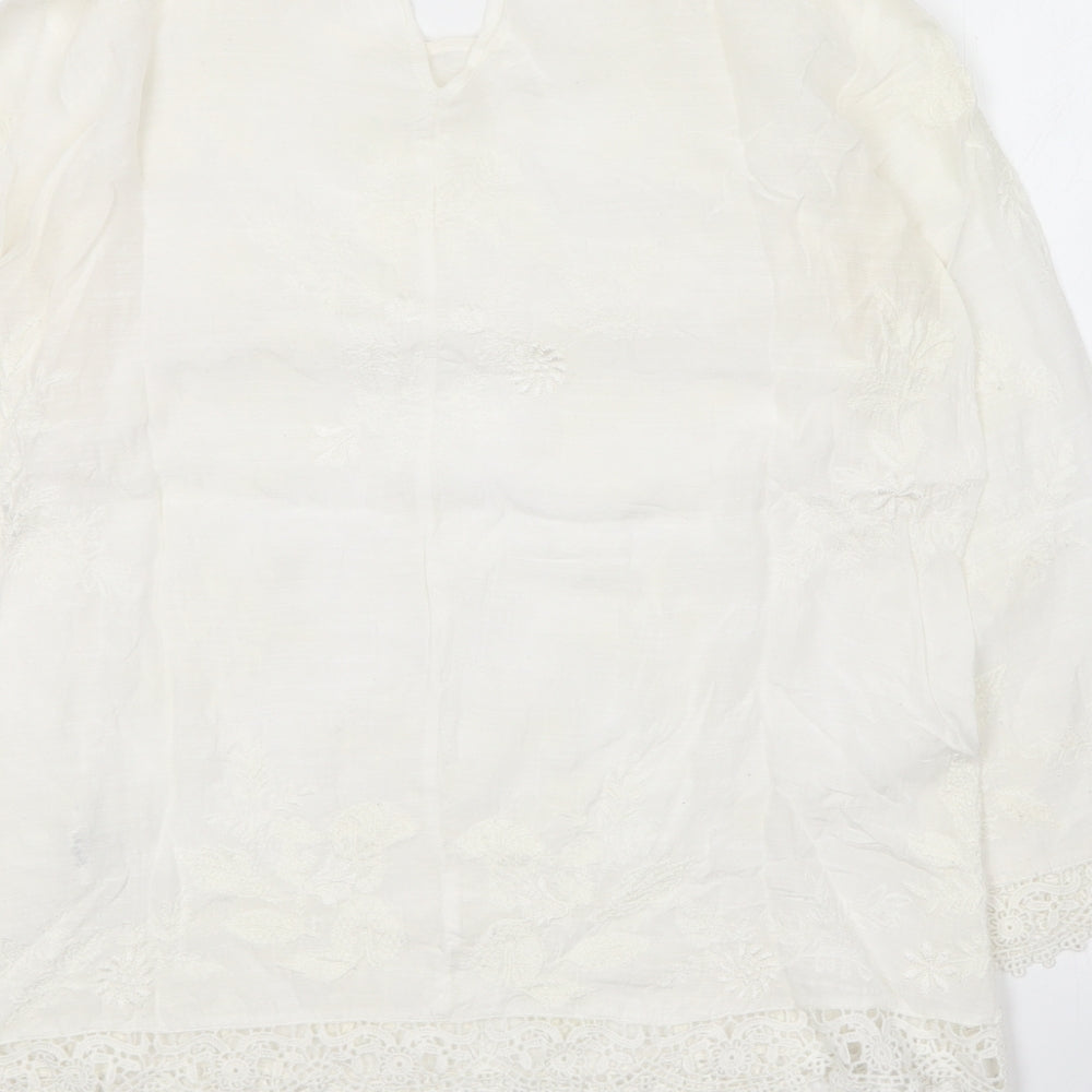 Zara Womens Ivory  Viscose Basic Blouse Size S Round Neck