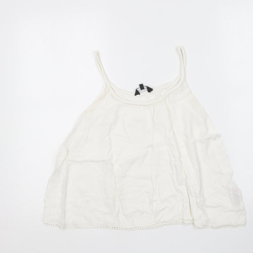 New Look Womens White  Viscose Camisole T-Shirt Size 10 Round Neck