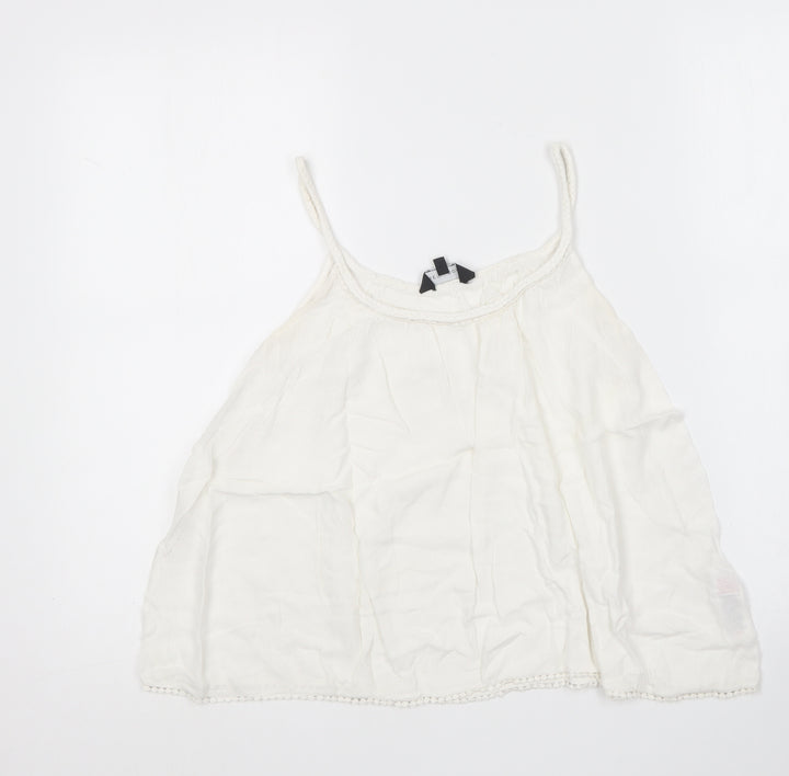 New Look Womens White  Viscose Camisole T-Shirt Size 10 Round Neck